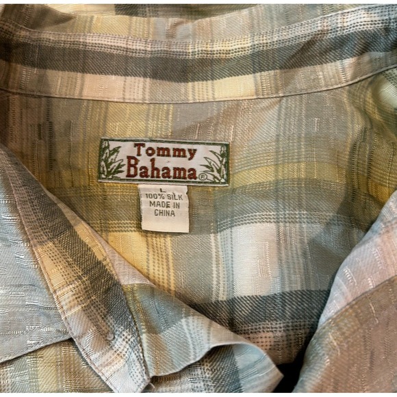 Tommy Bahama 100% Silk Button Up Long Sleeve Shirt Men's Size‎ Large Green Plaid - Picture 5 of 5
